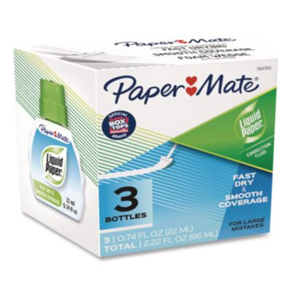 Fast Dry And Smooth Coverage Correction Fluid, Foam Brush Tip Applicator, 0.74 Oz Bottle, White, 3/Pack