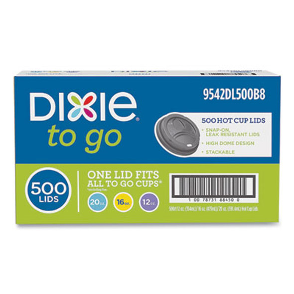 Sip-Through Dome Hot Drink Lids, Fits 12 Oz To 16 Oz Hot Cups, Plastic, Black, 500/Carton