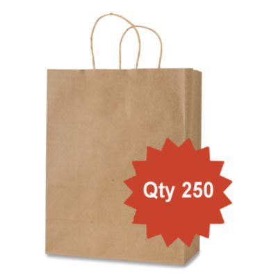 Get Reddi Paper Bags, Pulse Size, 60# Basis Weight, Twisted Rope Handles, 8 x 4.5 x 10.25, Brown, 250/Carton