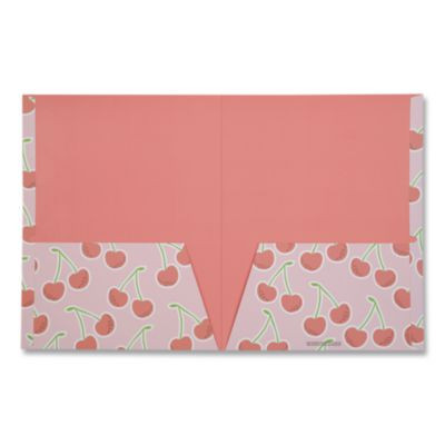 Fruit Themed Laminated Two-Pocket Folder, Randomly Assorted Designs, 3-Hole Punched, 11 x 8.5, Randomly Assorted Colors
