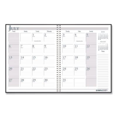 Recycled Academic Monthly Appointment Planner, 11 x 8.5, Charcoal Gray Cover, 14-Month: July 2025 To Aug 2026
