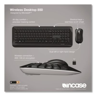 Wireless Desktop 850 Keyboard And Optical Mouse Combo, 2.4 Ghz Frequency/15 Ft Wireless Range, Black