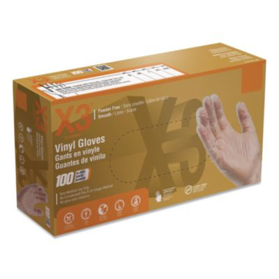 Industrial Vinyl Gloves, Powder-Free, X-Large, 3 Mil Thick, 9.5" Long, Clear, 100/Box