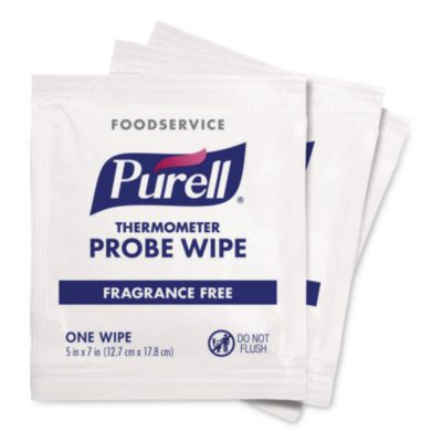 Foodservice Thermometer Probe Wipes, Individually Wrapped, 7 x 5, Fragrance-Free, White, 1,000/Carton