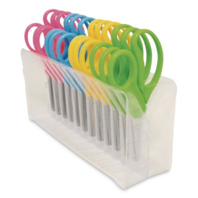 Kleenearth Rice Husk Kids Scissors, Blunt Tip, 5" Long, Straight Assorted Color Handles, 12/Pack