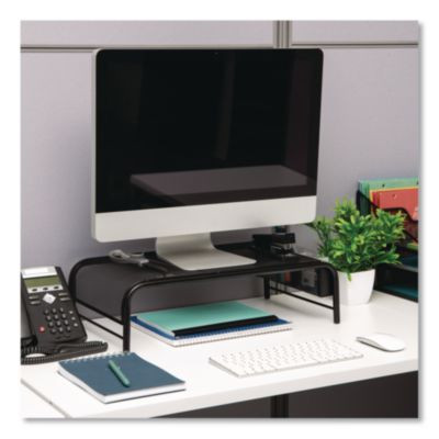Metal Mesh Monitor Stand, For Up To 24" Monitors, 19" x 10.5" x 5.5", Black, Supports 22 Lb