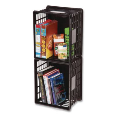 File Storage Durable Plastic Crate, 13.87 x 16.87 x 11.5, Black