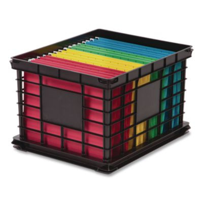 File Storage Durable Plastic Crate, 13.87 x 16.87 x 11.5, Black