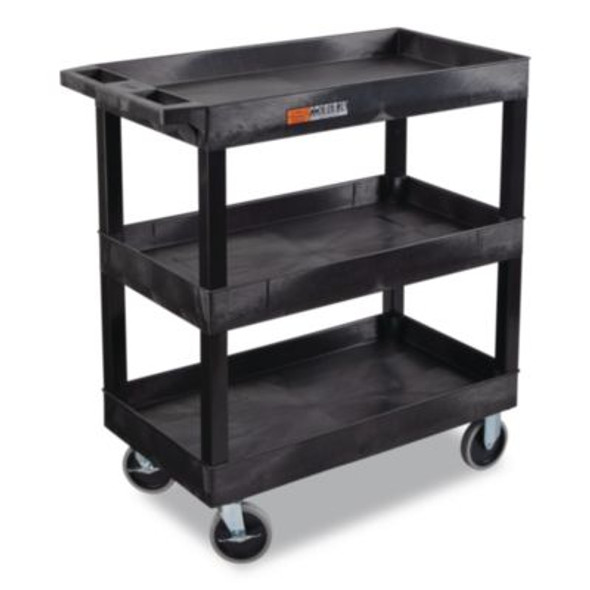 Tuffy Xl Three-Shelf Heavy-Duty Multipurpose Utility Cart, Plastic, 375 Lb Capacity, 35.25" x 18" x 37.25", Black