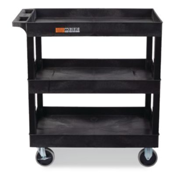 Tuffy Xl Three-Shelf Heavy-Duty Multipurpose Utility Cart, Plastic, 375 Lb Capacity, 35.25" x 18" x 37.25", Black
