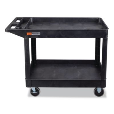 Workload Two-Shelf Heavy-Duty Industrial Utility Cart, Plastic, 500 Lb Capacity, 45.5" x 25.5" x 33", Black