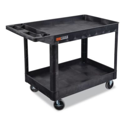 Workload Two-Shelf Heavy-Duty Industrial Utility Cart, Plastic, 500 Lb Capacity, 45.5" x 25.5" x 33", Black