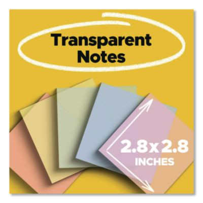 Transparent Notes, 2.88" x 2.88", Assorted Pastel Colors, 36 Sheets/Pad, 5 Pads/Pack