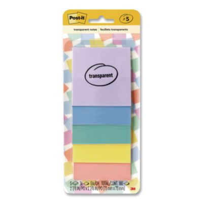 Transparent Notes, 2.88" x 2.88", Assorted Pastel Colors, 36 Sheets/Pad, 5 Pads/Pack