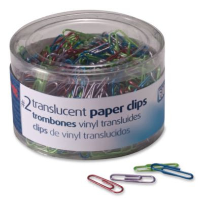 Paper Clips, #2, Vinyl Coated, Assorted Translucent Colors, 600/Pack