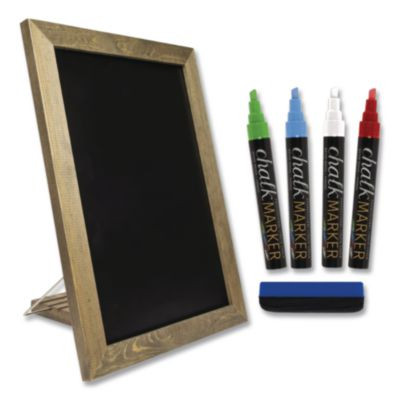 Magnetic Tabletop Chalkboard, Black Surface, Brown Wood Frame, 11 x 15