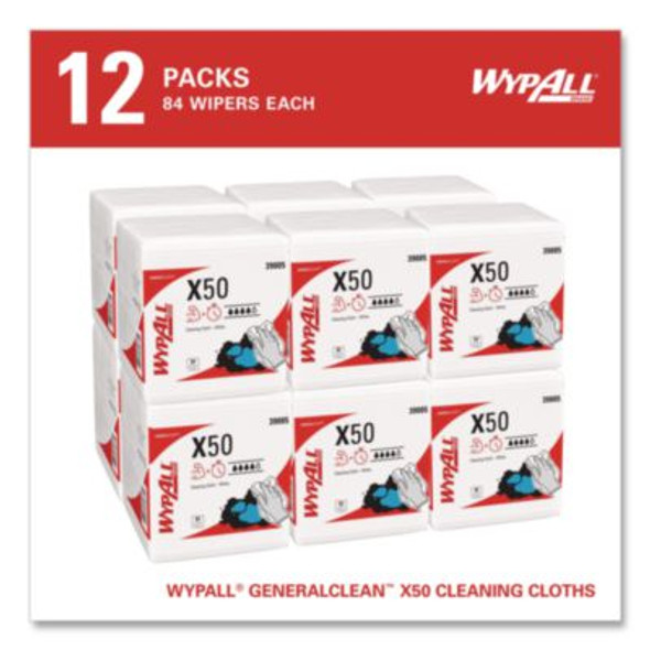 Generalclean X50 Cleaning Cloths, 12 x 12.5, White, 84/Pack, 12 Packs/Carton