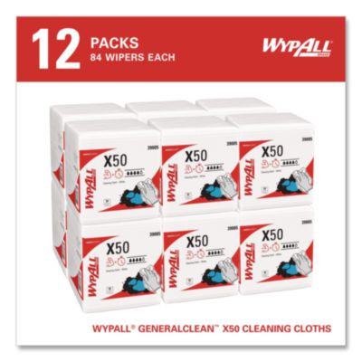 Generalclean X50 Cleaning Cloths, 12 x 12.5, White, 84/Pack, 12 Packs/Carton