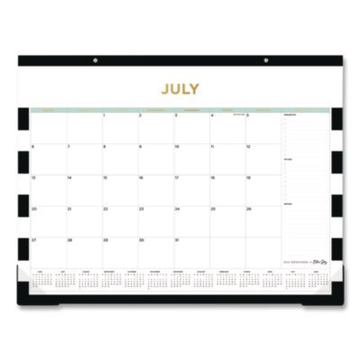 Day Designer Rugby Stripe Academic Desk Pad Calendar, 22 x 17, White/Black/Gold Sheets, 12-Month: July 2025 To June 2026