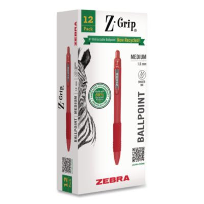 Z-Grip Recycled Retractable Ballpoint Pen, Medium 1 Mm, Red Ink, Red Barrel, Dozen