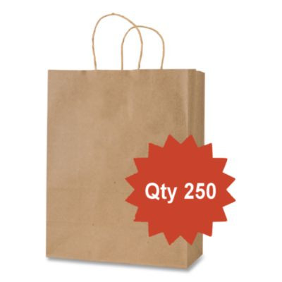 Get Reddi Paper Bags, Mercado Size, 65# Basis Weight, Twisted Rope Handles, 13 x 7 x 17, Brown, 250/Carton