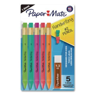 Handwriting Mechanical Pencil Set With Lead And Eraser Refills, Hb (#2), Black Lead, Assorted Barrel Colors, 5 Pencils/Set