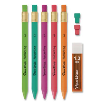 Handwriting Mechanical Pencil Set With Lead And Eraser Refills, Hb (#2), Black Lead, Assorted Barrel Colors, 5 Pencils/Set