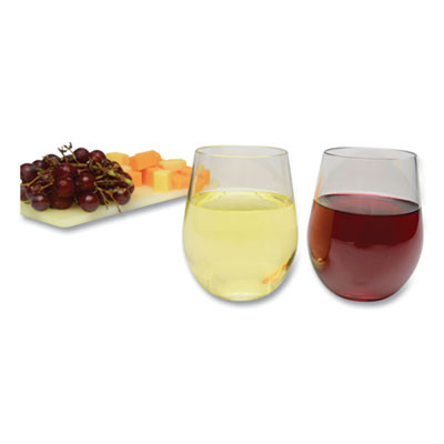 Plastic Stemless Wine Glasses, 12 Oz, Clear, 6/Pack