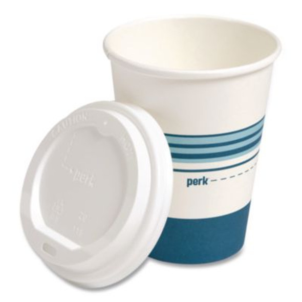Paper Hot Cup And Plastic Dome Lid Combo, 12 Oz, White/Blue, 500/Carton