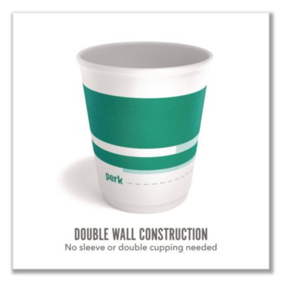 Insulated Paper Hot Cups, 10 Oz, White/Teal, 480/Carton