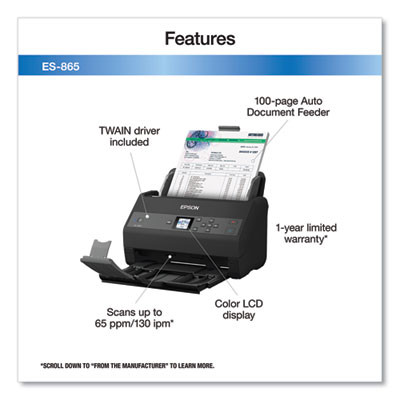 Workforce Es-865 Color Duplex Document Scanner, 600 Dpi Optical Resolution, 100-Sheet Duplex Auto Document Feeder