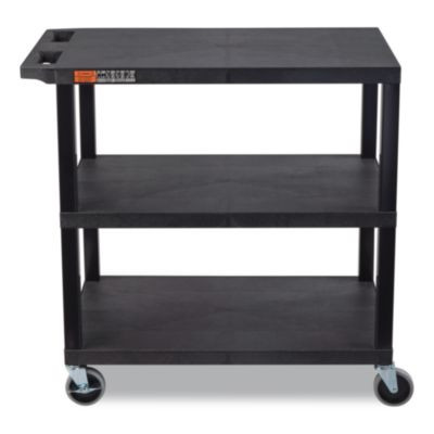 Tuffy Xl Three-Shelf Multipurpose Utility Cart, Plastic, 300 Lb Capacity, 35.25" x 18" x 34.5", Black