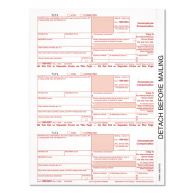 2024 1099-Nec Copy A Laser/Inkjet Tax Forms, 8.5 x 11.5, 3 Forms/Page, 150 Forms/Sheet