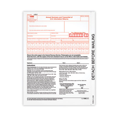 1096 Tax Form, Fiscal Year: 2021, One-Part (No Copies), 8 x 11, 25 Forms Total