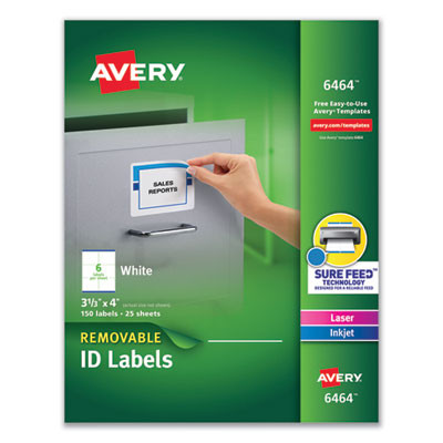 Removable Multi-Use Labels, Inkjet/Laser Printers, 3.33 X 4, White, 6/Sheet, 25 Sheets/Pack