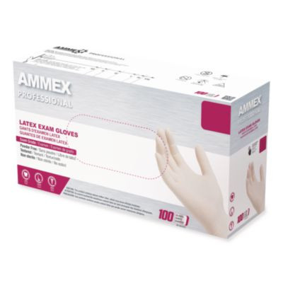 Latex Exam Gloves, Powder-Free, Medium, 4 Mil (Palm), 5 Mil (Fingers), Ivory, 100/Box