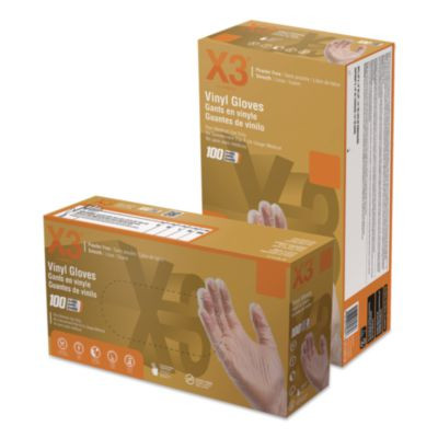 Industrial Vinyl Gloves, Powder-Free, Large, 3 Mil Thick, 9.5" Long, Clear, 100/Box