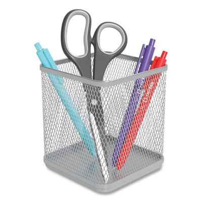 Wire Mesh Pencil Holder, 3.46 X 3.46 X 4.33, Silver
