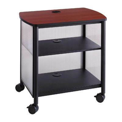 Impromptu Deskside Machine Stand, Metal, 3 Shelves, 100 Lb Capacity, 26.25" x 21" x 26.5", Cherry/White/Black