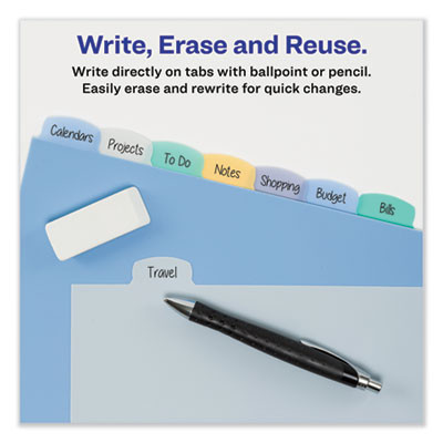 Write And Erase Big Tab Durable Plastic Dividers, 3-Hole Punched, 8-Tab, 11 x 8.5, Assorted, 1 Set