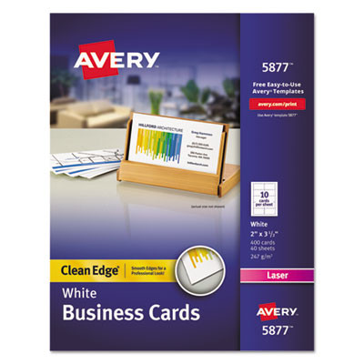 Clean Edge Business Cards, Laser, 2 x 3.5, White, 10 Cards/Sheet, 40 Sheets/Box