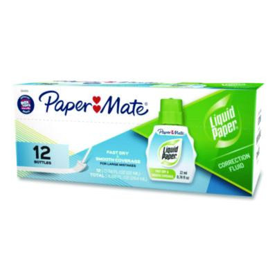 Fast Dry And Smooth Coverage Correction Fluid Value Pack, Foam Brush Tip Applicator, 0.74 Oz Bottle, White, Dozen