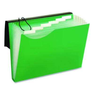 Seven-Pocket Poly Expanding File, 1" Expansion, 7 Sections, Elastic Cord Closure, 1/6-Cut Tabs, Letter Size, Green