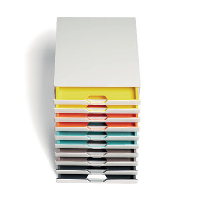 Varicolor Stackable Plastic Drawer Box, 10 Drawers, Letter To Folio Size Files, 11.5 x 14 x 11, White