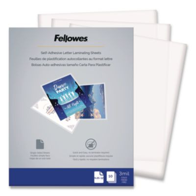Self-Adhesive Laminating Sheets, 3 Mil, 9.25 x 12, Glossy Clear, 10/Pack