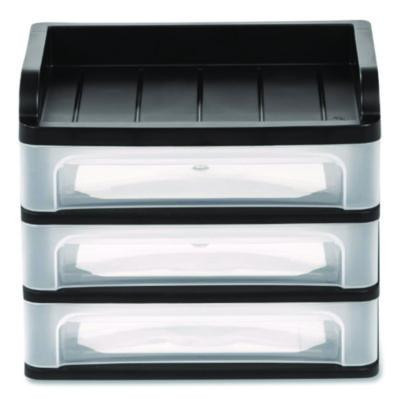 Small Three-Drawer Desktop Storage, 3 Sections, 9.13 X 6.88 X 8.13, Black/Clear