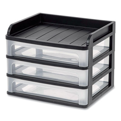 Small Three-Drawer Desktop Storage, 3 Sections, 9.13 X 6.88 X 8.13, Black/Clear