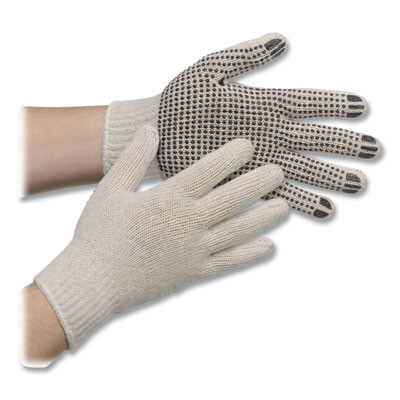 Pro Pvc-Dotted String-Knit Gloves, Medium, White/Black, 12 Pairs