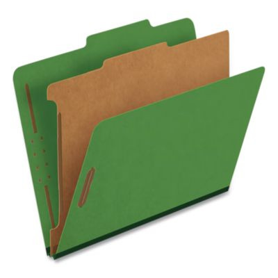 Pressboard Top Tab Classification Folders, 2/5-Cut Tab, Expands 1.75", 1 Divider, 4 Fasteners, Letter Size, Dark Green, 10/Bx