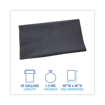 Linear Low Density Industrial Can Liners, 45 Gal, 1.3 Mil, 40" x 46", Gray, Flat Pack, 100/Carton